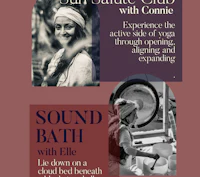 a poster for sound bath with connie